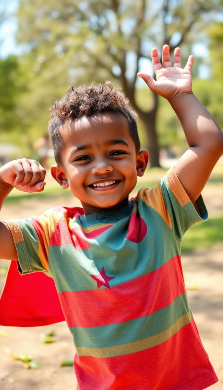 Marcus, age 8, doing Hero Pose