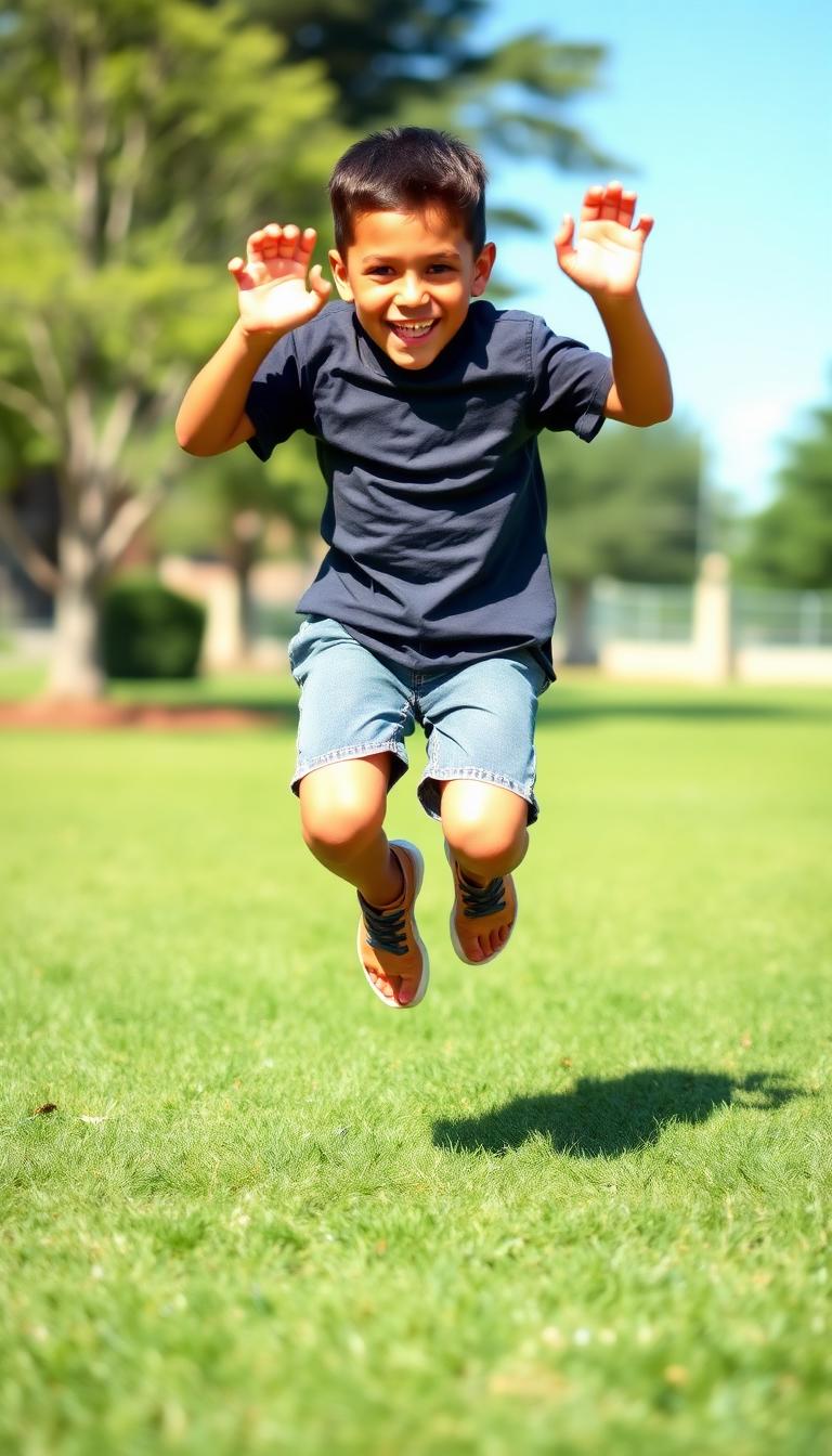 Diego, age 9, doing Power-Up Jumps