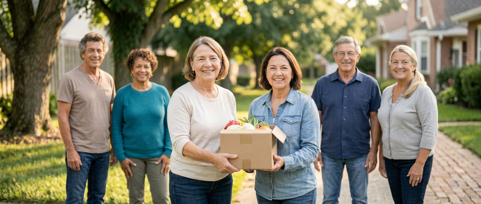 Mission Mall members helping neighbors with groceries and encouragement