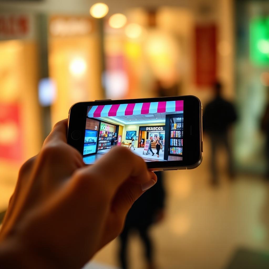 Hands tapping a storefront tile on a phone