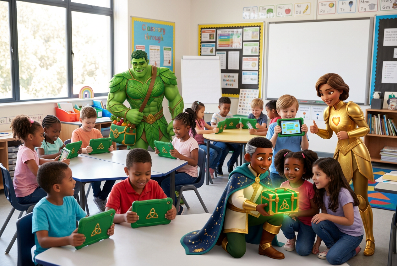 Kids in a chapter classroom using Trinity Tablets